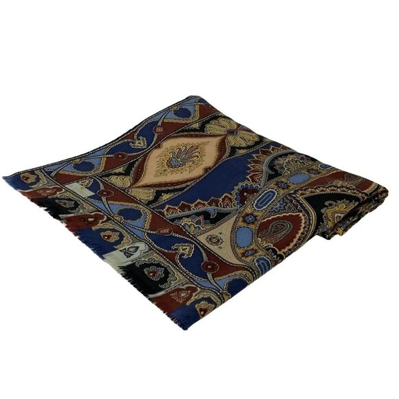 Auth ETRO - Dark Navy Dark Brown Multi Wool Silk Scarf - Picture 1 of 5